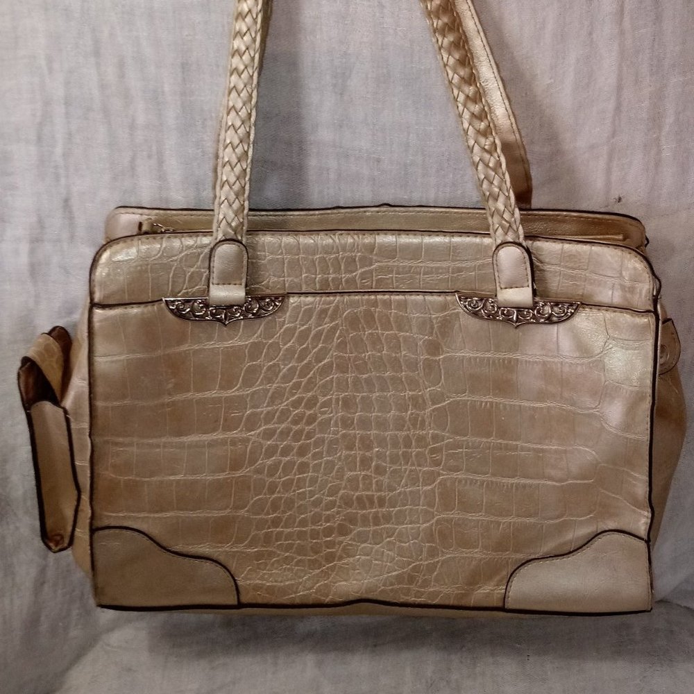 Gold Crocodile Embossed Leather Bueno Shoulder Bag